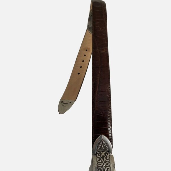 BRIGHTON Brown Pressed croc Leather belt with Silver hardware Size M - Picture 8 of 16